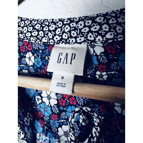 Gap Blue Floral Drop Waist Dress S Smock Tie Pleated Western Office Boho Chic - Picture 9 of 11